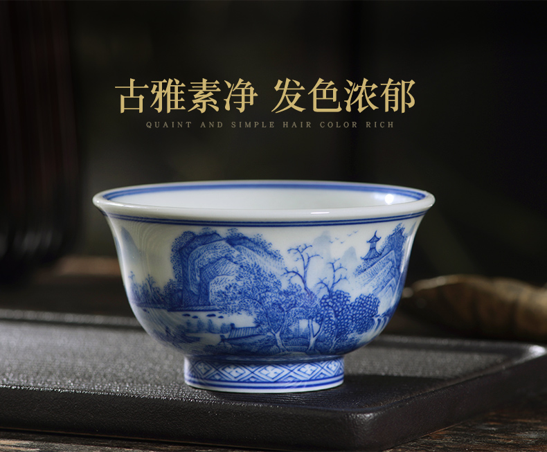 Jingdezhen blue and white maintain all hand - made tea tea master kung fu ceramic cup bowl individual special single CPU