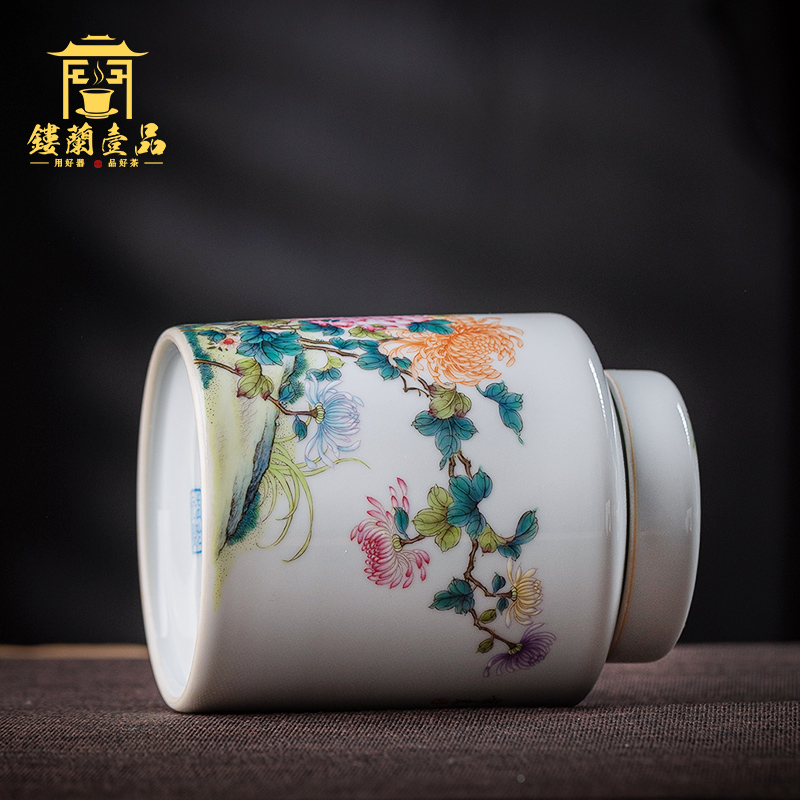 Jingdezhen all hand pastel by tea canister boutique high - end household seal warehouse storage tanks ceramic tea pot