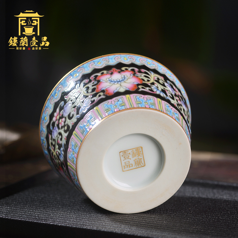 Jingdezhen ceramic hand - made all black enamel bound branch flowers personal master cup single cup tea cup kung fu tea set