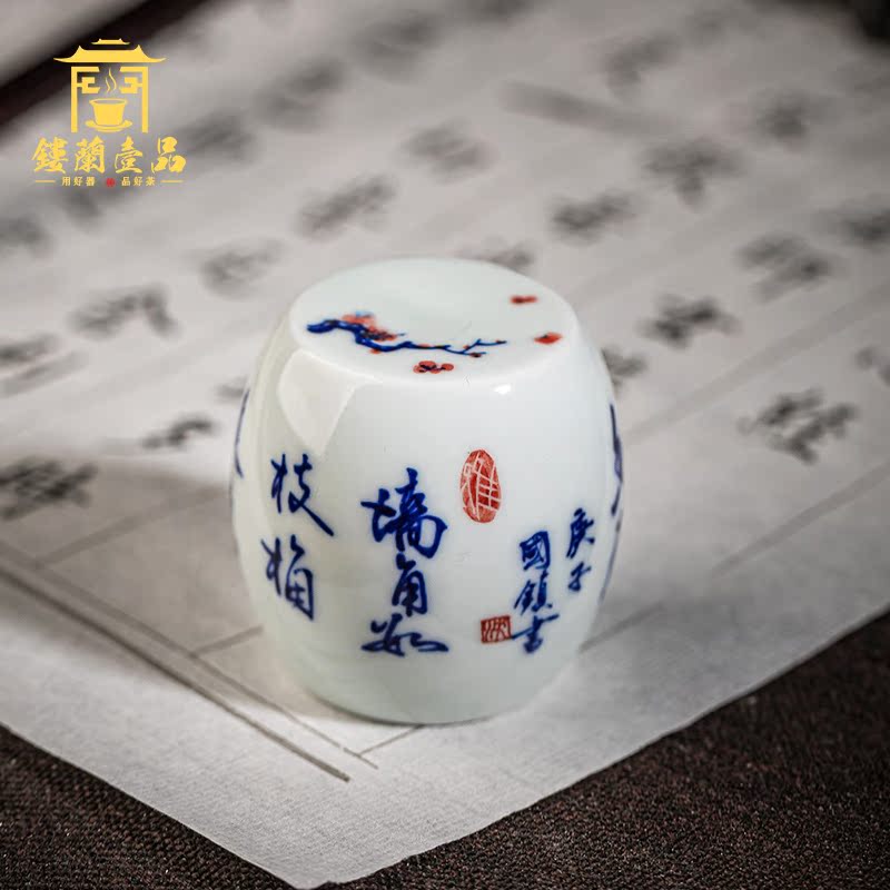 Jingdezhen ceramic checking cover buy blue and white name plum blossom put GaiWanCha cover whole hand collectables - autograph paperweight tea accessories