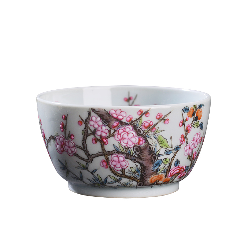 Jingdezhen ceramic all hand - made pastel MeiKaiWuFu masters cup from the single large individual cup cup