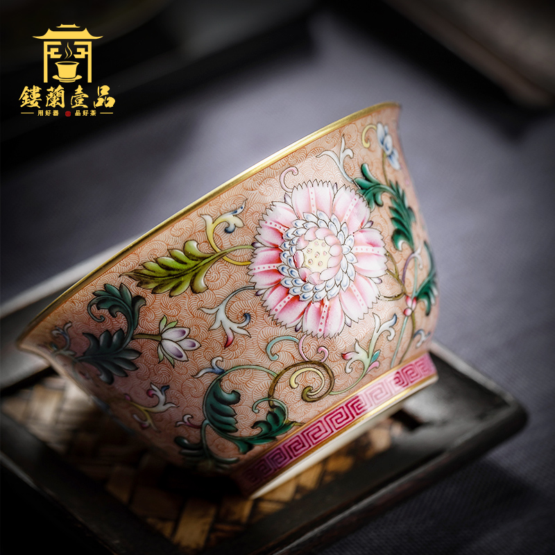 Jingdezhen all hand tea set ceramic bowl famille rose oil, red bottom branch master sample tea cup single CPU kung fu tea cups