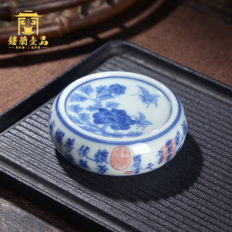 Jingdezhen ceramic blue and white oil, aromatic poem all hand - made post recent cover cup mat tureen Joe green CiHu socket cups
