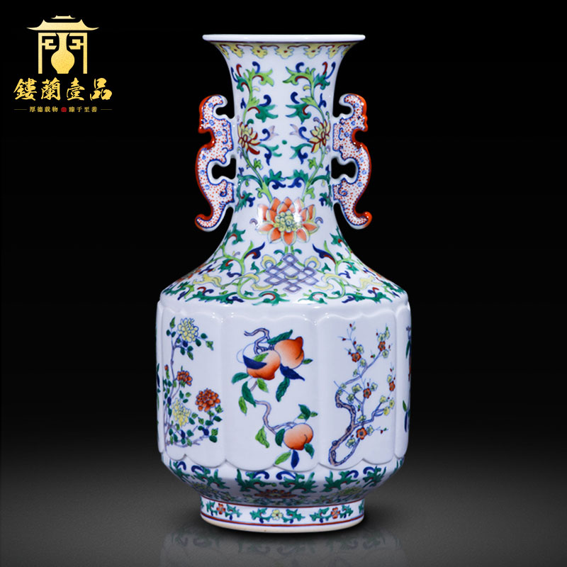 Jingdezhen ceramics imitation the qing qianlong bucket color sweet pattern ears vases, new Chinese style living room decorations and furnishing articles