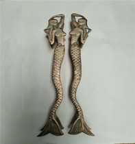 Antique mermaid handle carved glass door big handle hotel clubhouse KTV has frameless door handle