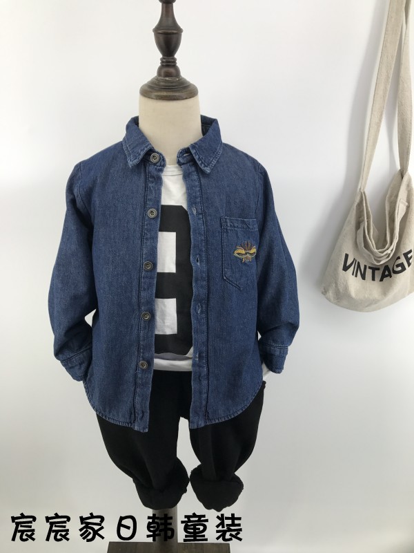 宸 2018 年 Chàng trai và cô gái Hồng Kông nếm thử đồ denim giản dị retro cộng với áo sơ mi nhung thủy tinh 15106 cửa hàng quần áo trẻ em