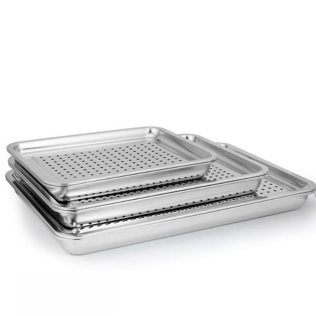 ຖາດສະແຕນເລດຮົ່ວໄຫຼ tray drain tray frying tray oil control tray steamed bun tray punched square tray with holes rectangular tray