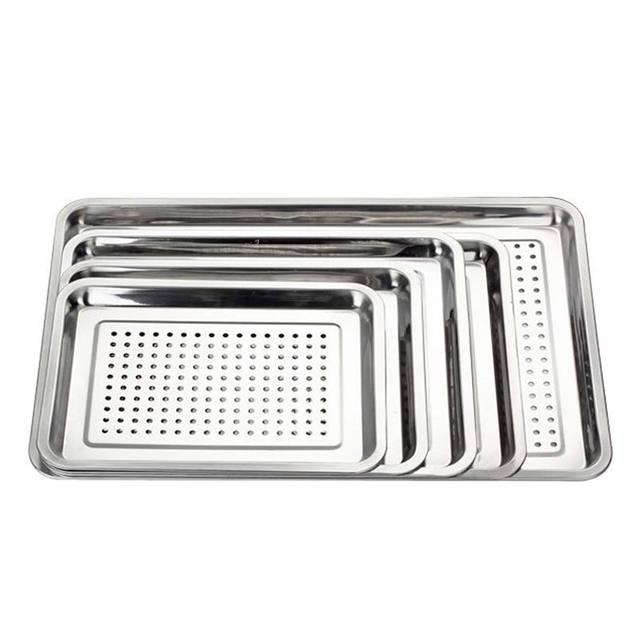 ຖາດສະແຕນເລດຮົ່ວໄຫຼ tray drain tray frying tray oil control tray steamed bun tray punched square tray with holes rectangular tray