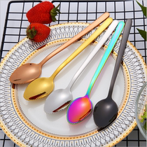 Home new fruit puree spoon creative 304 stainless steel children Apple dredging spoon cross black gold spoon tableware