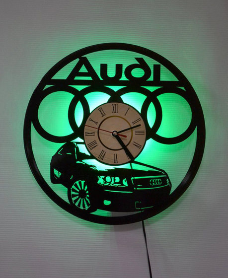 Audi vinyl record wall clock AudiCar creative retro clock vinyl record clock LED light luminous remote control