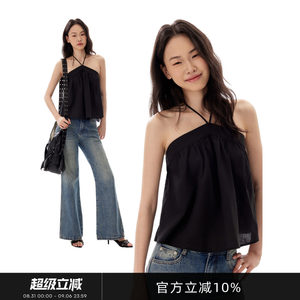 Gogo Burn American-Style Black Halter Neck Tie-Up Camisole for Women, New Summer Backless Sleeveless Top