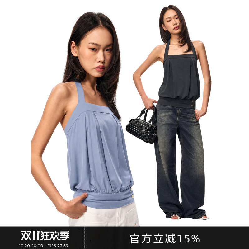 Gogo Burn Halter Neck Tube Top Camisole for Women, New Summer Design, Flower Bud Sleeveless Outerwear, Blue Top Gogo Burn Halter Neck Tube Top Camisole for Women, New Summer Design, Flower Bud Sleeveless Outerwear, Blue Top