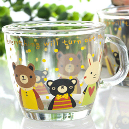 Cute Cartoon Glass Cup Children's Milk Cup With Handle Coffee Cup Tea Cup Transparent Mark Cup