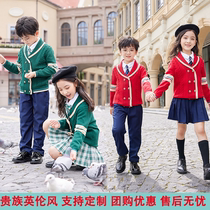 School uniforms Chunqiu Primary and middle school students Banfu Yinglun Wind Childrens sweater Four suits autumn and winter school uniforms Kindergarten Garden Clothing