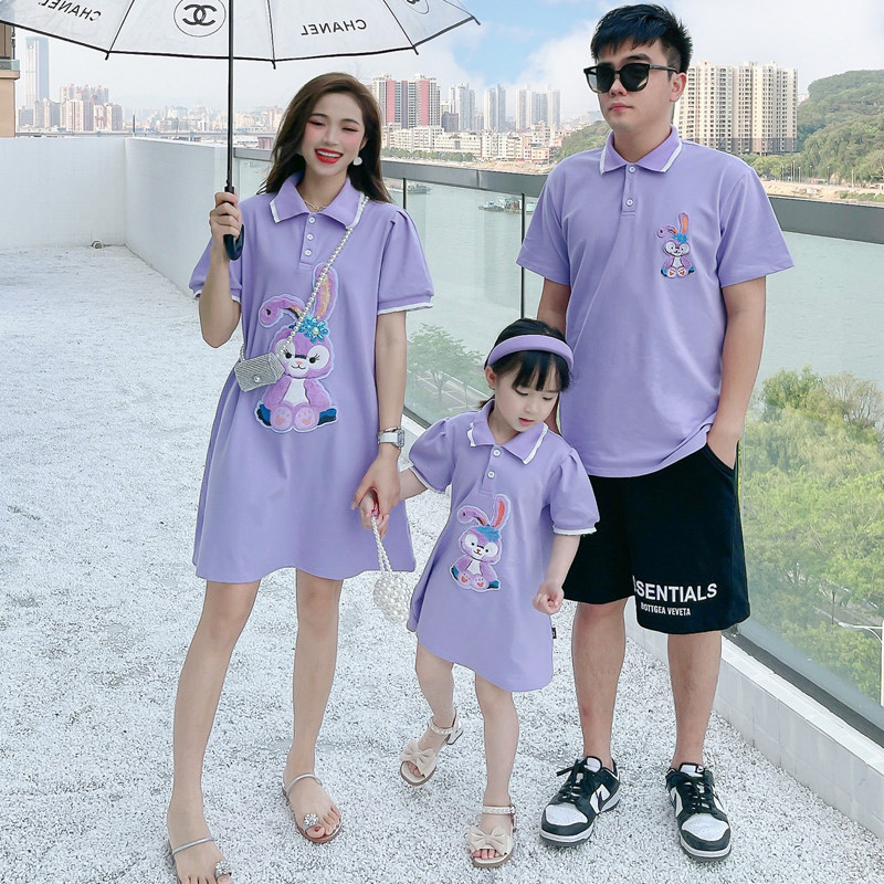 Parent-child outfit a family of three vibrato with the same paragraph 2022 new embroidery POLO short-sleeved summer mother-daughter dress