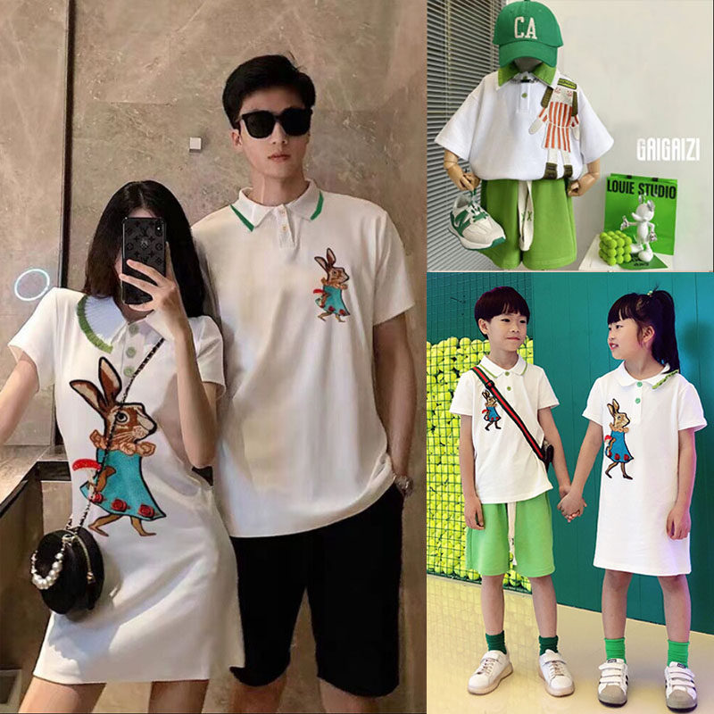 Pro-sub-loaded summer clothing whole family clothes family of three breast-feeding mother-son short sleeve t-shirt female embroidered POLO collar dress