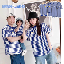 Pro-child clothing a family of three summers a four-mouthed female dress striped newborn baby climbing for casual child short sleeves