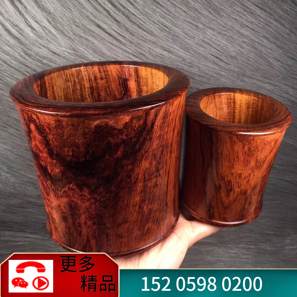 Sea butter pear old material large-caliber pen holder Hainan huanghuali wood landscape tiger skin pattern large-scale high-end gift