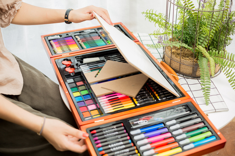 176 children's brush set with drawing board watercolor pen set primary school students crayon oil pastel color lead painting tool