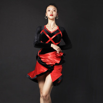 Art Champ Dance New Latin Dance Practice Womens Water Soldier Dance Long Sleeve Dress Skirt Autumn Winter Square Dance Velvet Competition Suit