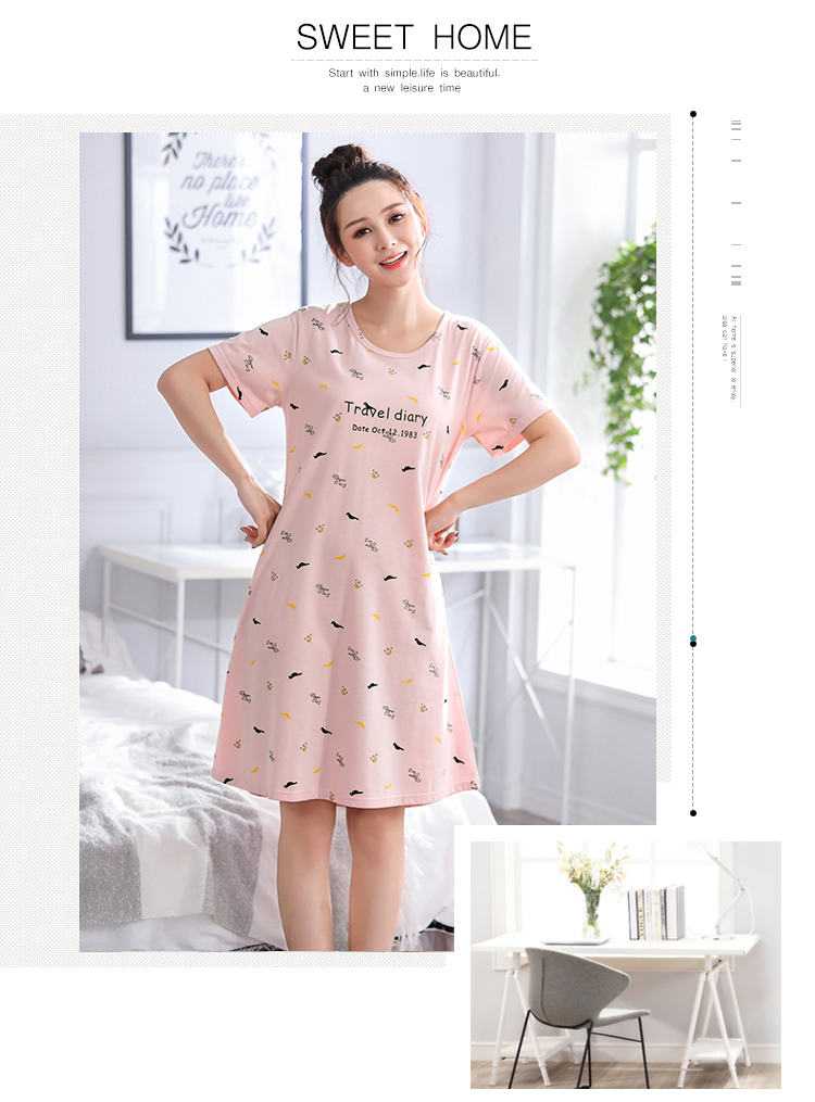 Có thể mặc đồ ngủ mùa hè sexy nightdress nữ bông XL cộng với chất béo MM200 kg phụ nữ mang thai sọc mùa hè