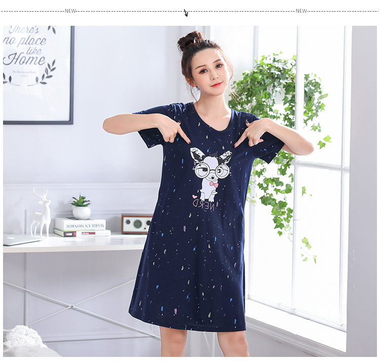 Mùa hè nightdress cotton lỏng ladies XL cộng với chất béo MM200 kg phụ nữ mang thai ăn mặc đồ ngủ mùa hè