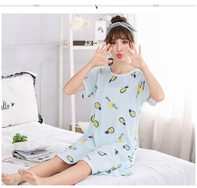 Có thể mặc đồ ngủ mùa hè sexy nightdress nữ bông XL cộng với chất béo MM200 kg phụ nữ mang thai sọc mùa hè