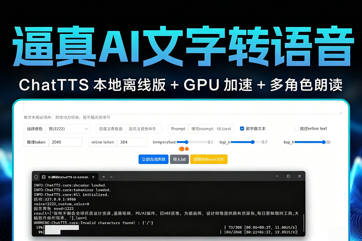 逼真音色 AI文字转语音工具！超强无限制 ChatTTS 本地离线版 + GPU 加速 + 多角色朗读