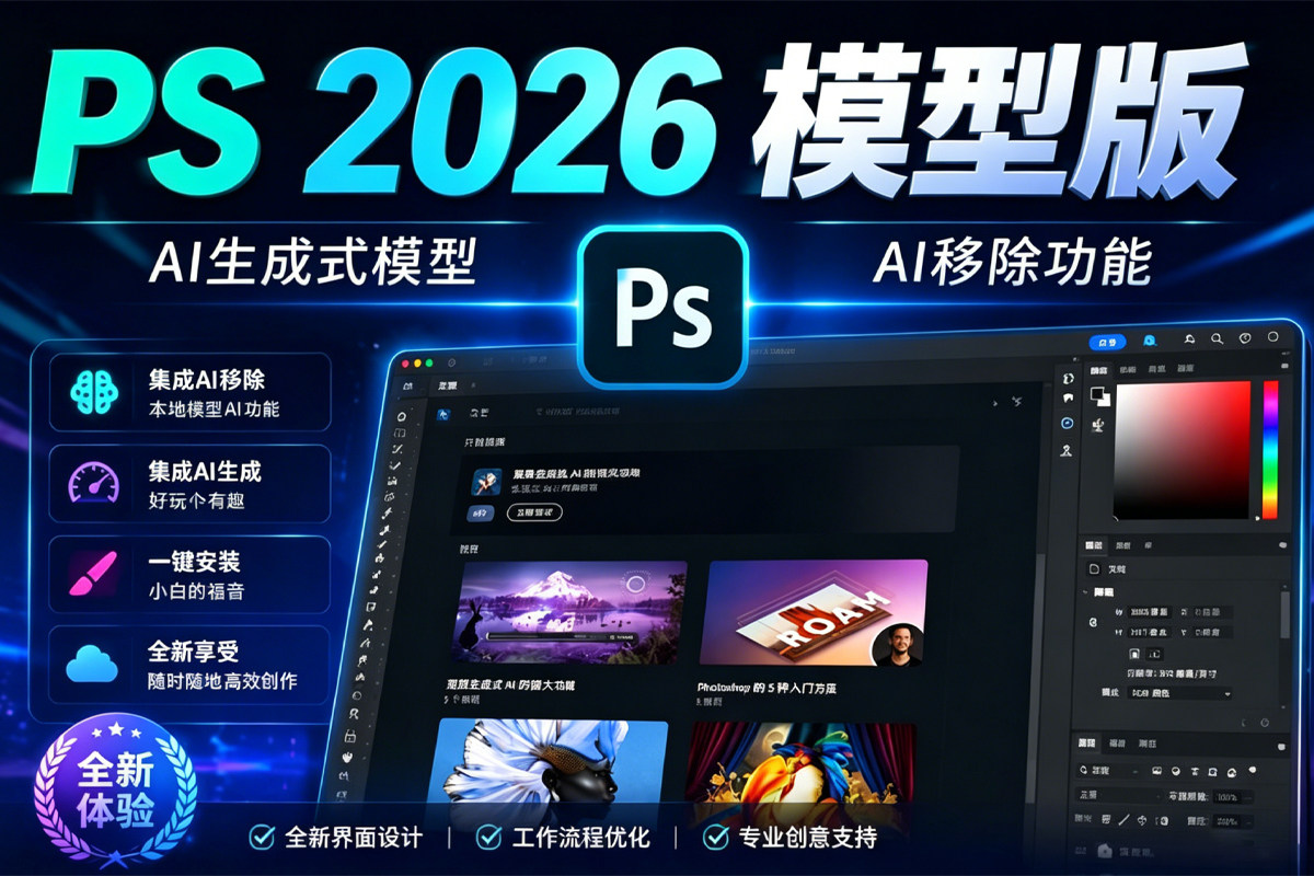 【PS 2026 AI集成】Photoshop 2026 27.8.0集成AI生成式移除本地模型一键直装版