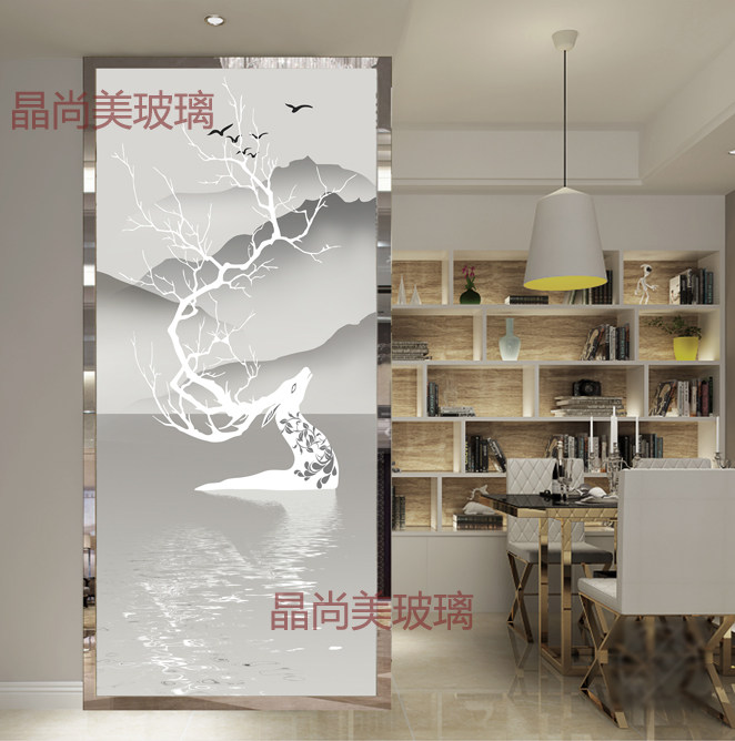 Art Glass Screen Partition Living Room Entrance Genguan Background Wall Frosted Euphotic Steel process Cairoe Deer