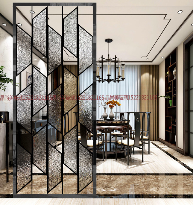 Modern simple carving transparent double-sided frosted art glass entrance bathroom dry partition crystal diamond plaid pattern