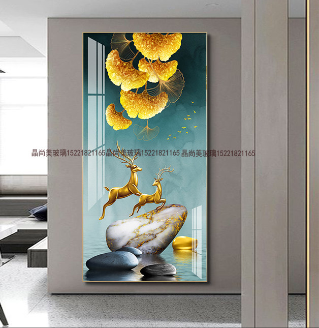 Art glass decoration partition entrance screen European-style aisle background wall crystal diamond painting town house deer mural
