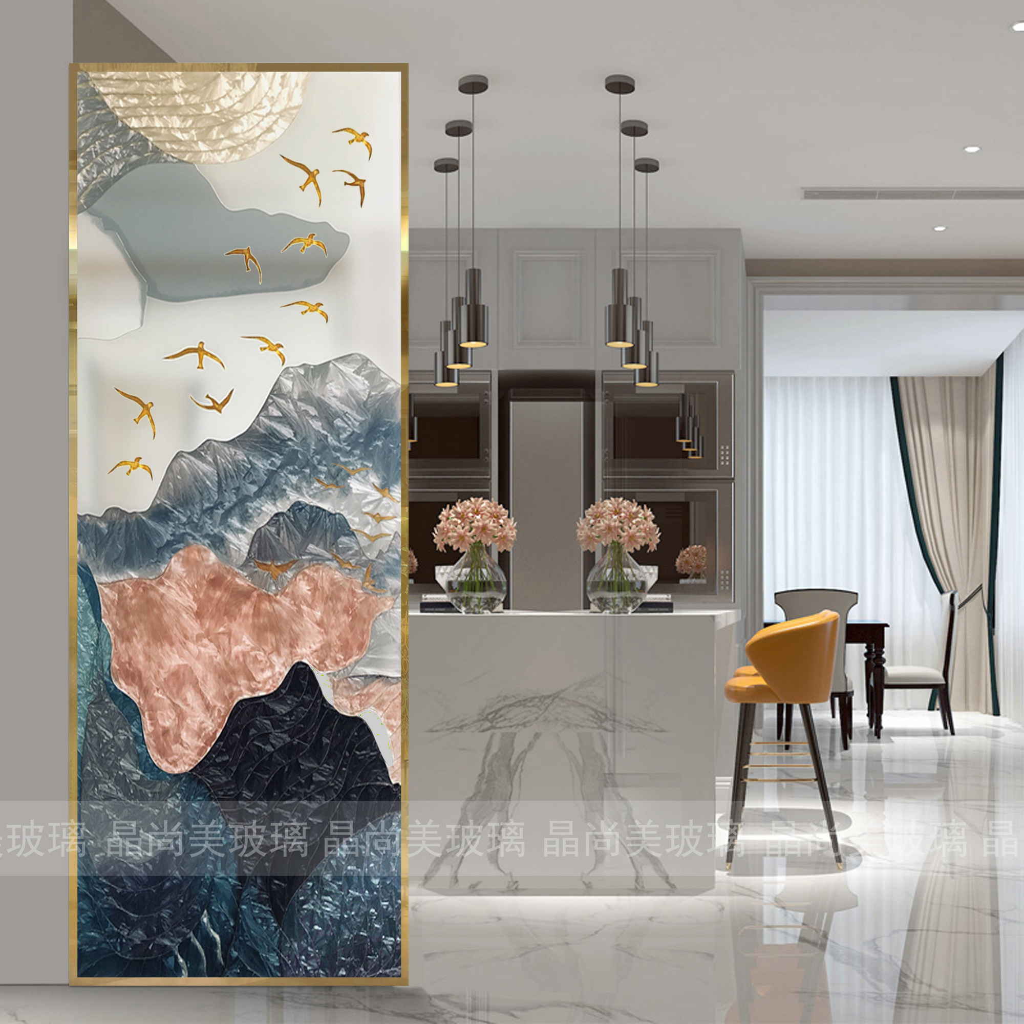 Order Art Glass Pinch Enamel Color Partition Light Extravagant Screen Xuanguan Entrance Upscale Toughened Light Transmission Bifacial