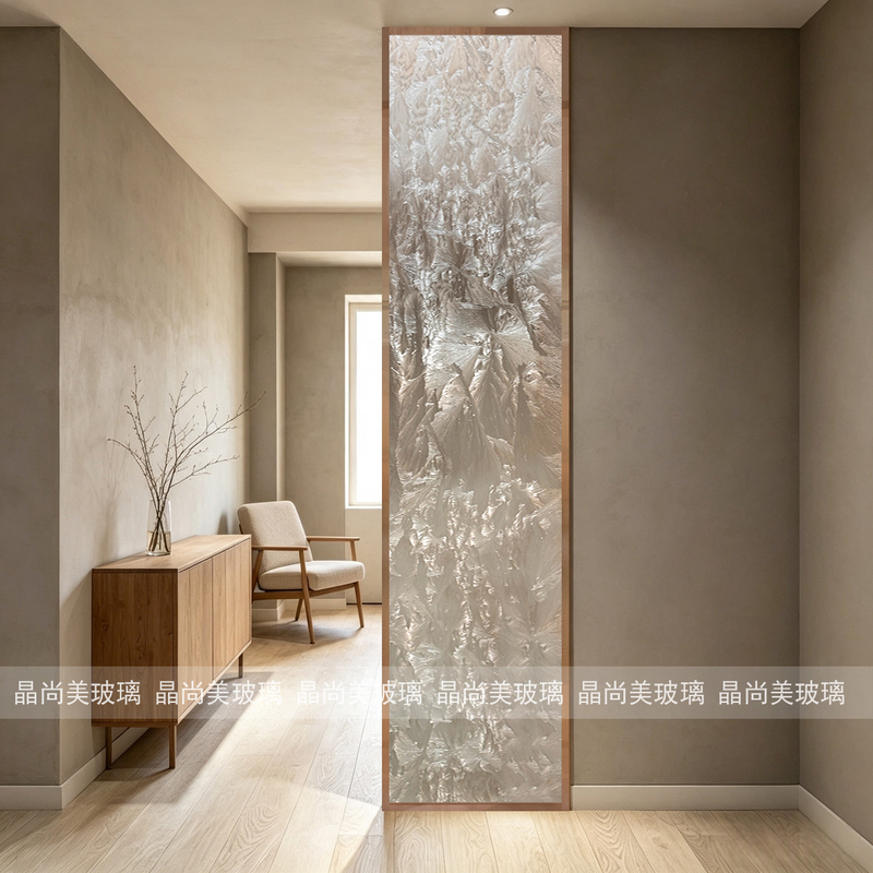 Purely Handcrafted Colored Enamel Glass Art Partition Screen for Entryway and Living Room, Double-Sided Translucent Tempered Glass with High-End Light Luxury Pattern