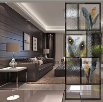 Crystal art glass hollow soundproof partition screen entrance modern light luxury simple milk coffee style black and white gray