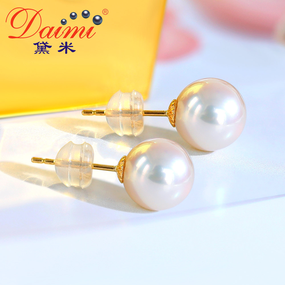 Dei jewels to dazzling round white light bulbs Japan akoya sea water pearl ear nail 18k gold ear decoration female