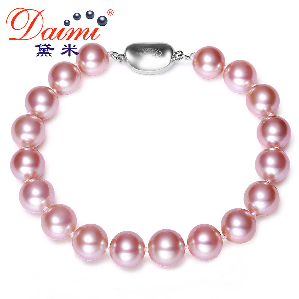 Demi Pearl Purple Shin 8-9mm Round Bead Strong Light Pink Purple Freshwater Pearl Bracelet Single Simple Quality Jewelry