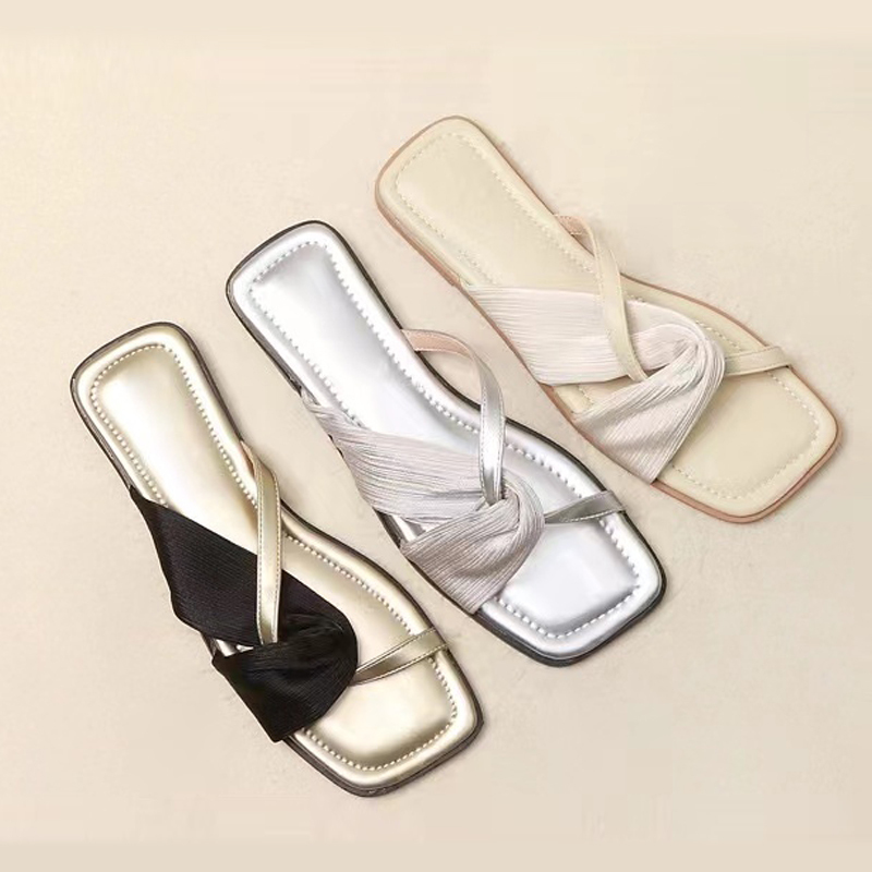 French Niche High-Bottom Flats-Soled Slippers for Women 2025 Summer New Fairy Style Square-Toe Casual Slippers