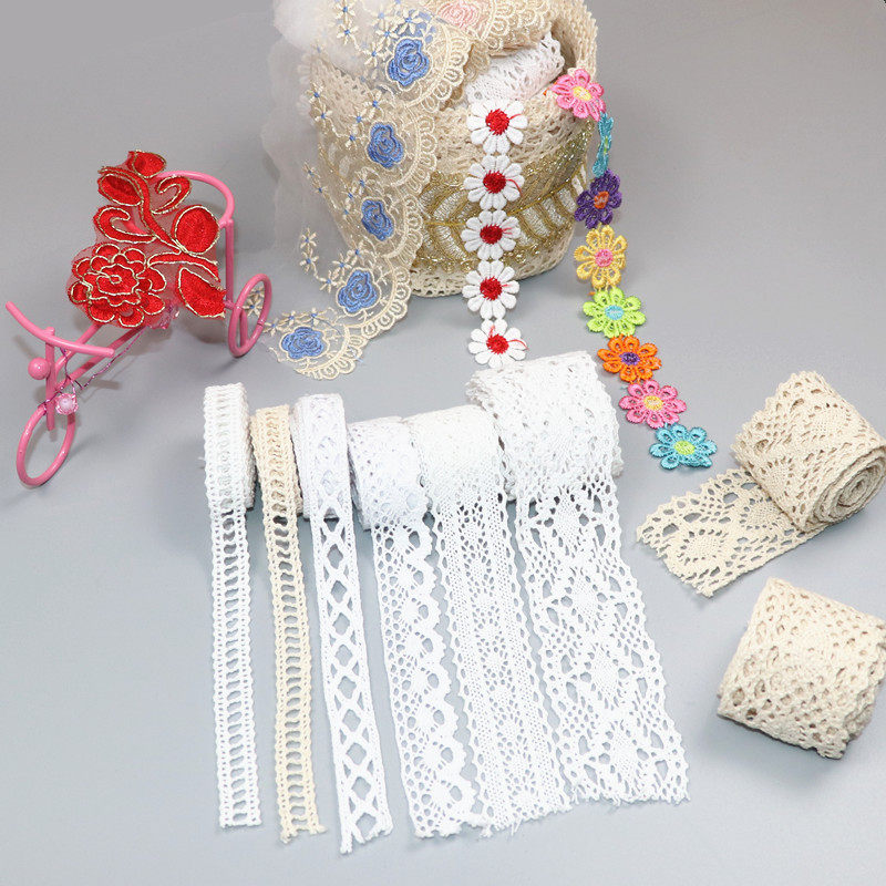 Ultra-long pure cotton lace lace accessories hollowed-out clothing curtains colored small flowers DIY handmade sofa strips red