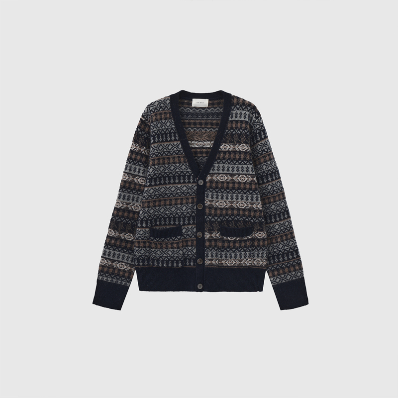 The Back Tb Fair Isle Jacquard Men's V-Neck 100% Wool Knit Cardigan Sweater Jacket Top Trendy The Back Tb Fair Isle Jacquard Men's V-Neck 100% Wool Knit Cardigan Sweater Jacket Top Trendy