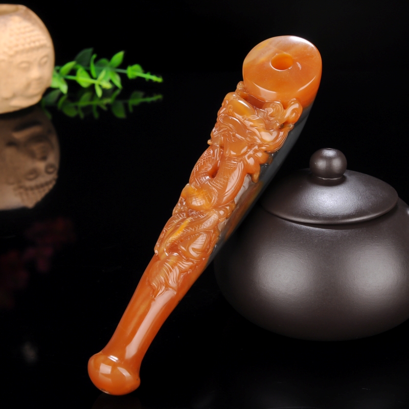 Natural yellow dragon jade cigarette holder