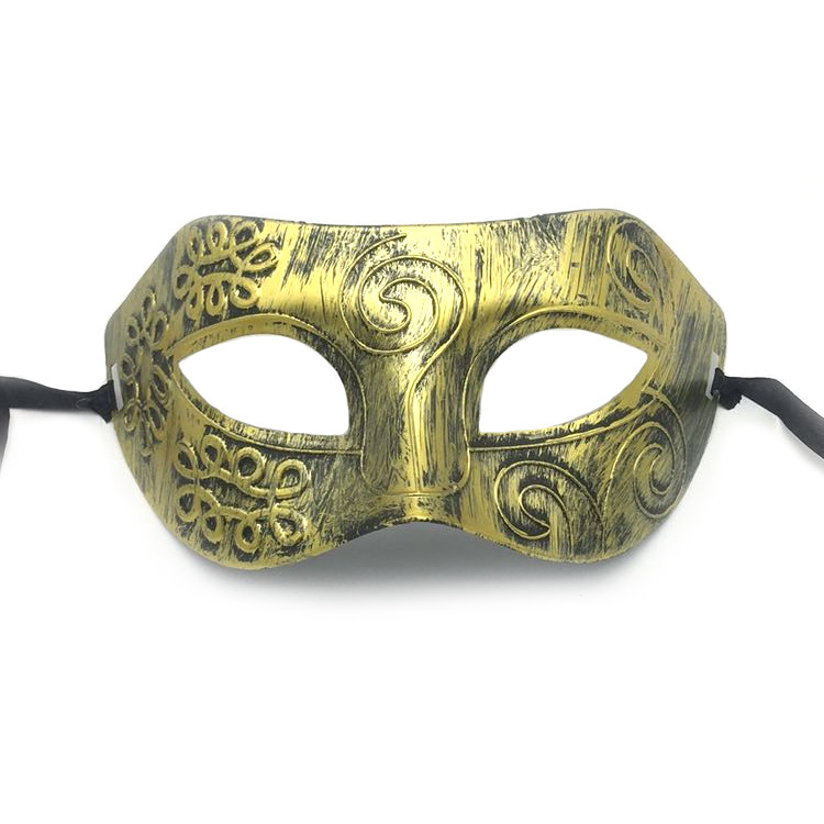 Halloween Mask Golden Silver Bronze Mask Roman Men's Half-face Flat Head Carved Venetian Mask