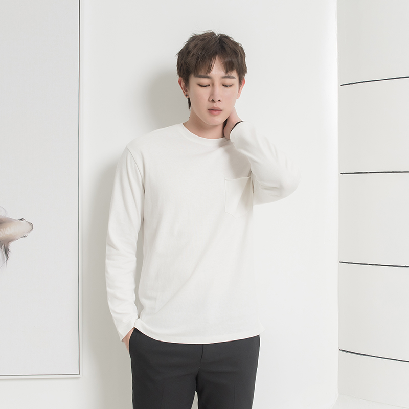 CSOCSO Men's Fall/Winter Basic Korean Style Solid Color Dress Long Sleeve White T-Shirt Men Loose Trend Inner Fit