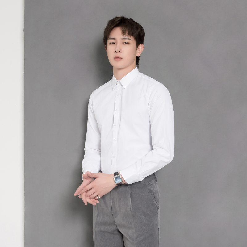 CSO Spring Autumn Pure Color Youth Brief About Long sleeves Men's shirts Body Han Version Light Business Casual Positive Dress White Shirt
