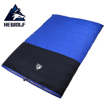 Wolf outdoor adult double down sleeping bag can be split thick super warm autumn and winter duck down camping sleeping bag