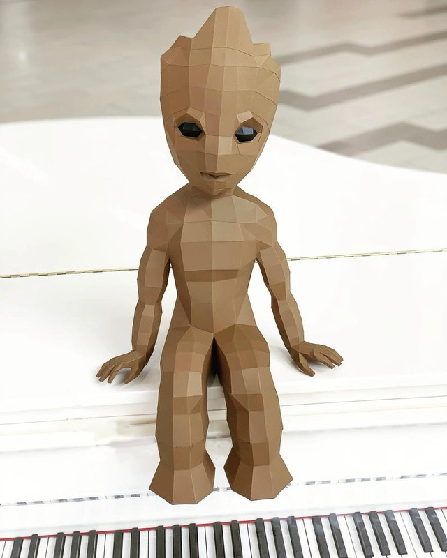 Mô hình giấy 3D sáng tạo kiểu Âu và Mỹ người anh hùng cây trang trí Groot BabyGroot vật liệu thủ công - Mô hình giấy