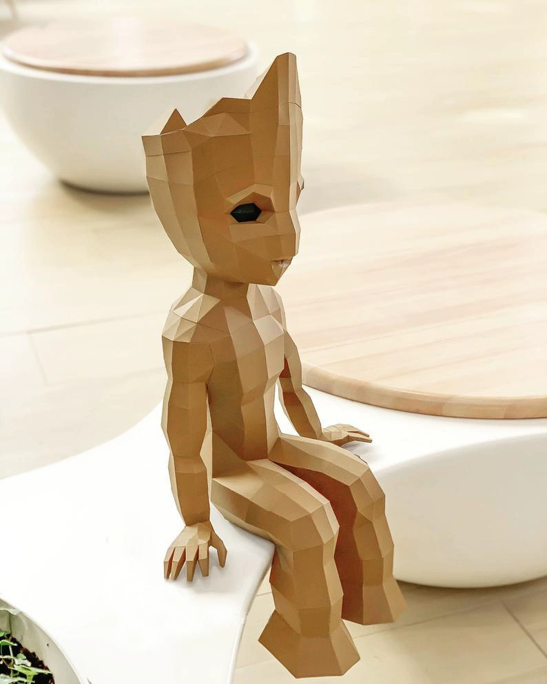 Mô hình giấy 3D sáng tạo kiểu Âu và Mỹ người anh hùng cây trang trí Groot BabyGroot vật liệu thủ công - Mô hình giấy