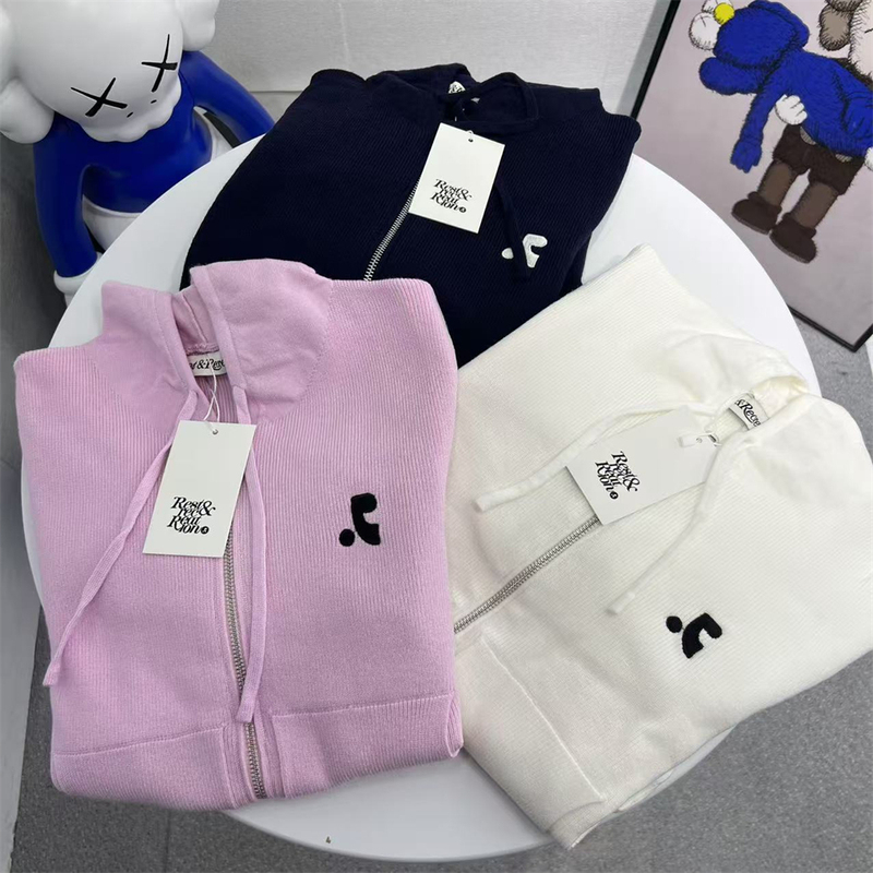 Korean Restandrecreation Hooded Cardigan Knitted Rr Letter Short Slim-Fit Long-Sleeve Zipper Jacket
