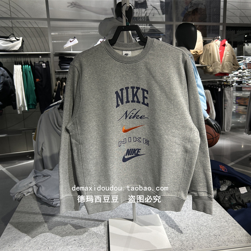 Nike/Nike Men's Multi-Logo Fleece Warm Round-Neck Casual Pullover Sweatshirt Fn2611-010-365 Nike/Nike Men's Multi-Logo Fleece Warm Round-Neck Casual Pullover Sweatshirt Fn2611-010-365