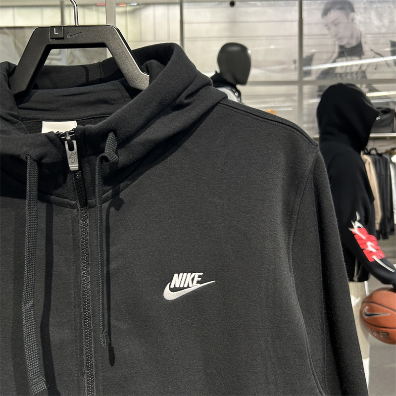 Nike Nike Jacket Men's Winter Fleece Sportswear Zipper Hooded Sweatshirt Black Casual Jacket Bv2646